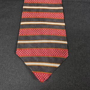 Resilio Tie Men’s Black Red White Orange Striped Pattern 100% Silk